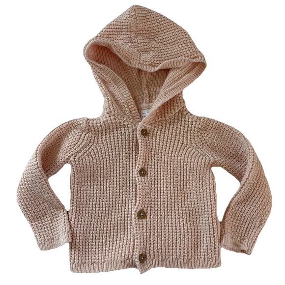 Infant Girl's Carter's 6-9 Months Light Pink Button Cardigan Sweater with Hood - Picture 1 of 8